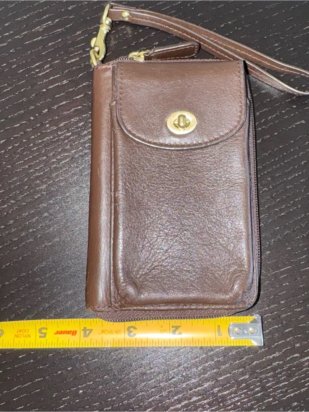 Coach Legacy Brown Leather Turnlock Zip Wristlet Wallet Y2K Brass